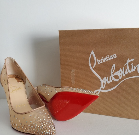Christian Louboutin Shoes - Nude Follies Strass 85 Gold Prism Crystal SZ 36